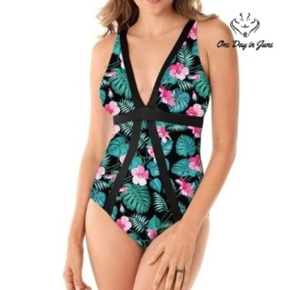 Swimall Floral Tropical One Piece Swimsuit Size S
